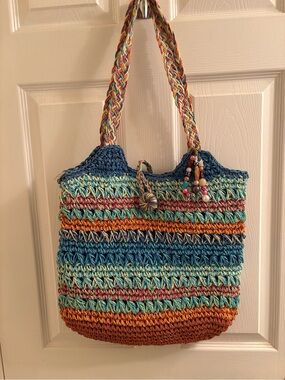 Handcrafted Multicolor Crochet Tote Bag - Blue, Orange, Teal
